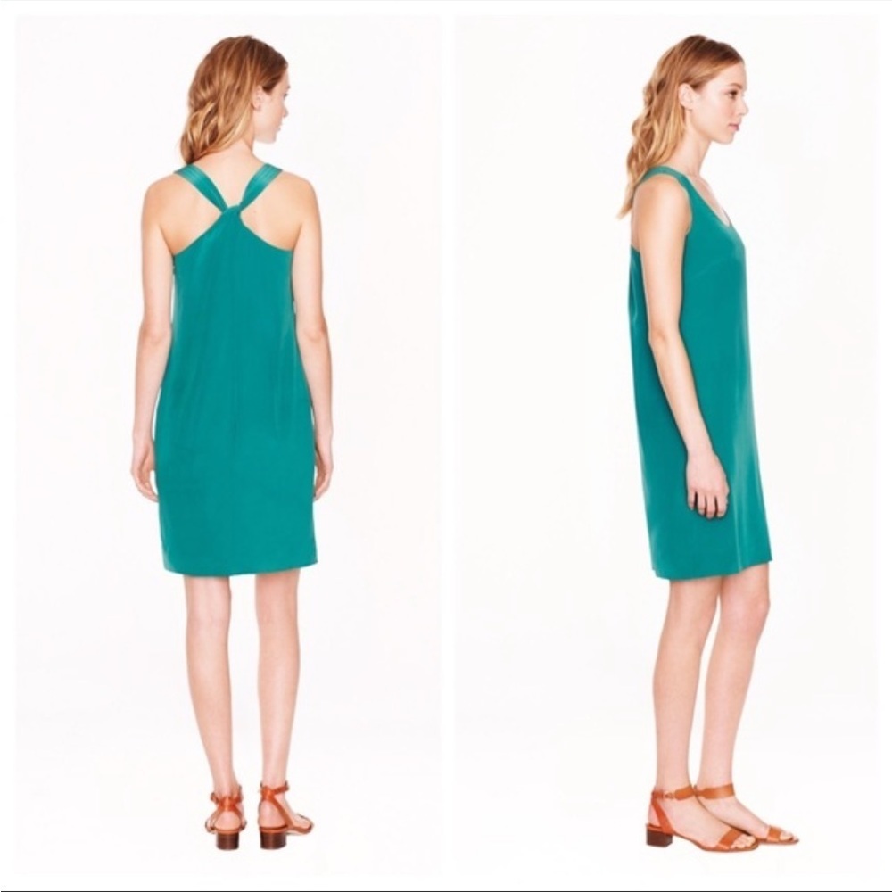 J CREW SILK TANK DRESS with TWIST KNOT detail BACK green lined straight fit sz 4